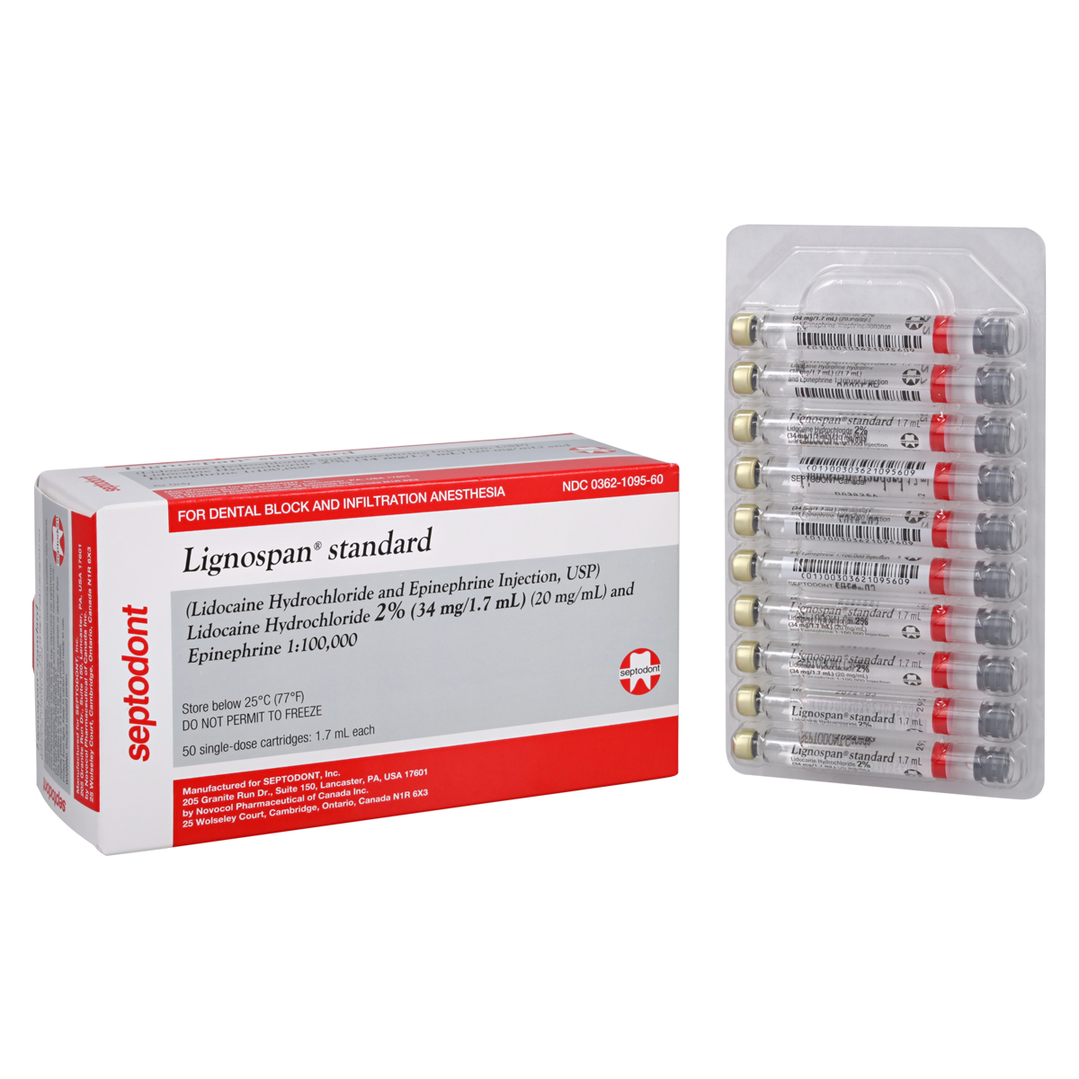 Lignospan Lidocaine HCl 2% Epinephrine 1:100,000 1.7 mL 50/Bx